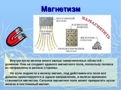 Магнетизм Внутри куска железа много малых намагниченных областей – доменов. О...