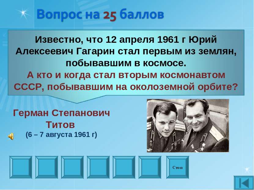 Стоп Герман Степанович Титов (6 – 7 августа 1961 г)