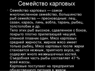 Семейство карповых Семейство карповых — самое многочисленное семейство, больш...