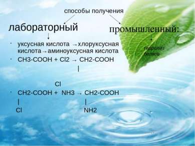 лабораторный уксусная кислота →хлоруксусная кислота→аминоуксусная кислота СН3...