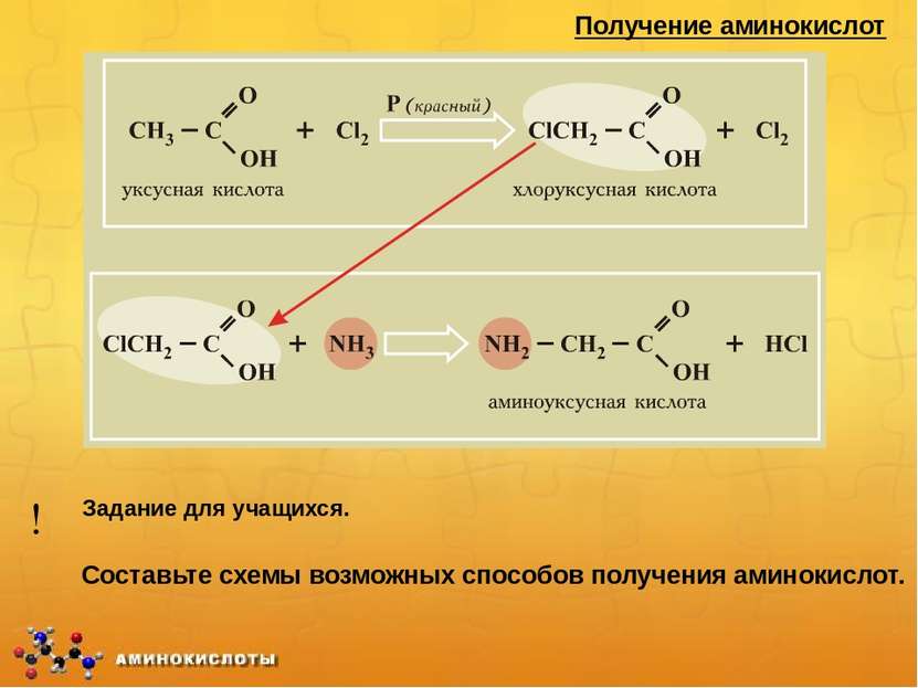 Получение аминокислот Составьте схемы возможных способов получения аминокисло...