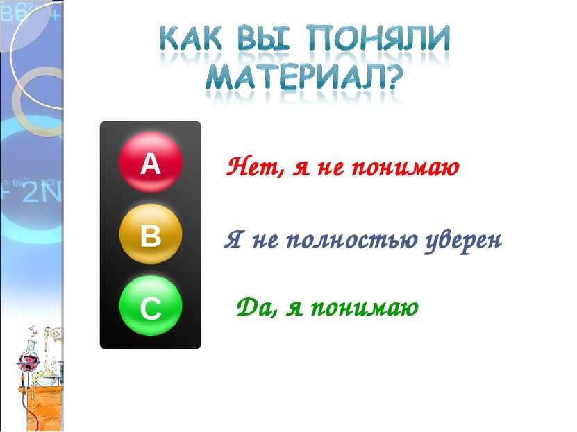 Нет, я не понимаю Я не полностью уверен Да, я понимаю А В С