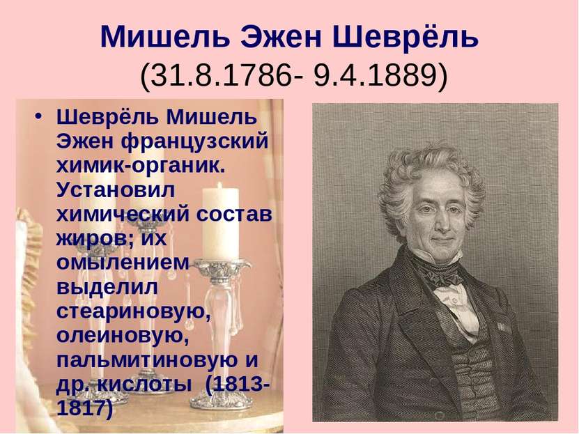 Мишель Эжен Шеврёль (31.8.1786- 9.4.1889) Шеврёль Мишель Эжен французский хим...