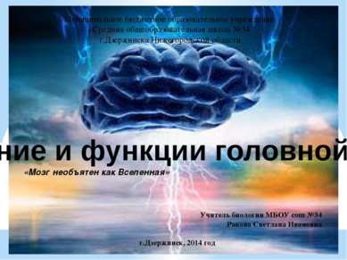 Строение и функции головной мозга «Мозг необъятен как Вселенная»     Муниципа...