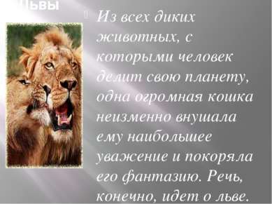 Львы Из всех диких животных, с которыми человек делит свою планету, одна огро...