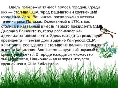  Вдоль побережья тянется полоса городов. Среди них — столица США город Вашинг...