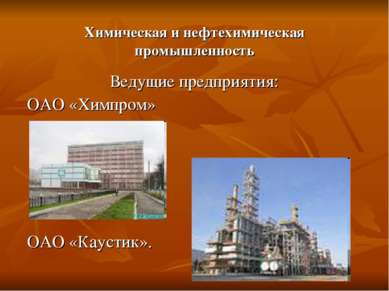 Химическая и нефтехимическая промышленность Ведущие предприятия: ОАО «Химпром...