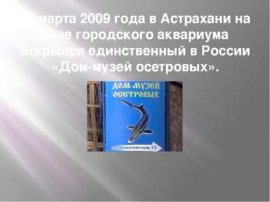 28 марта 2009 года в Астрахани на базе городского аквариума открылся единстве...