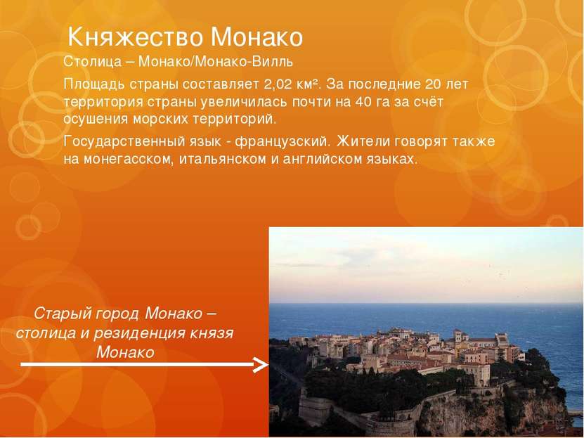 Княжество Монако Столица – Монако/Монако-Вилль Площадь страны составляет 2,02...