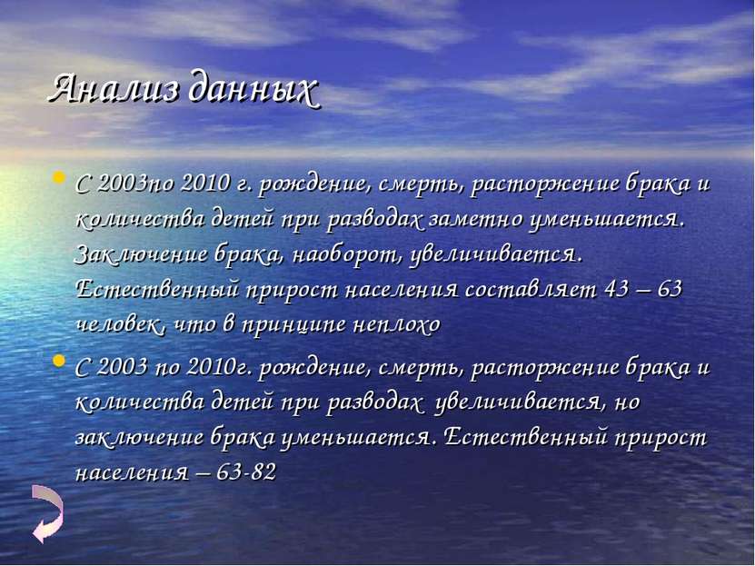 Анализ данных С 2003по 2010 г. рождение, смерть, расторжение брака и количест...