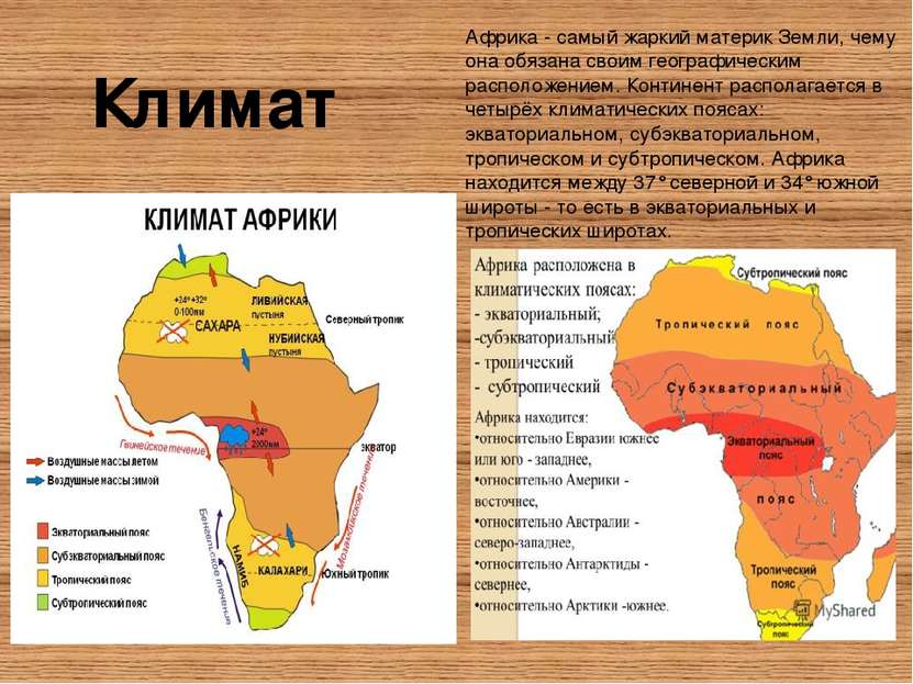 Африка - самый жаркий материк Земли, чему она обязана своим географическим ра...