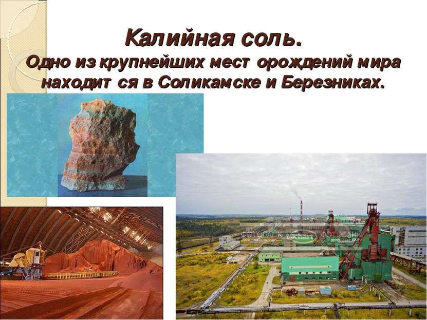 Калийная соль. Одно из крупнейших месторождений мира находится в Соликамске и...