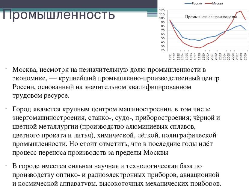 Промышленность Москва, несмотря на незначительную долю промышленности в эконо...