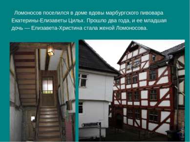 Ломоносов поселился в доме вдовы марбургского пивовара Екатерины-Елизаветы Ци...