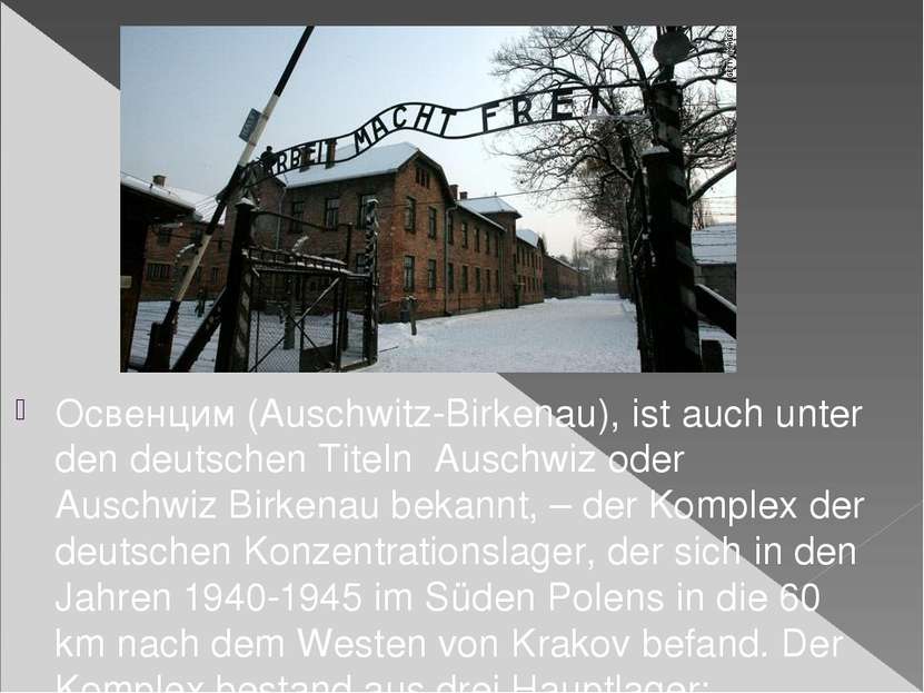 Освенцим (Auschwitz-Birkenau), ist auch unter den deutschen Titeln Auschwiz o...