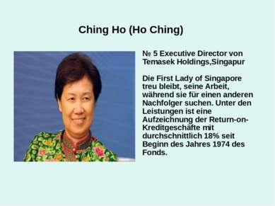 Ching Ho (Ho Ching) № 5 Executive Director von Temasek Holdings,Singapur Die ...