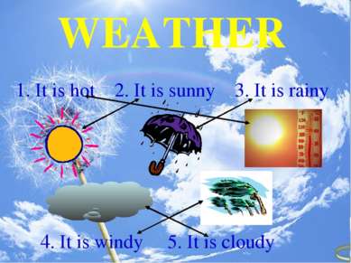 WEATHER 1. It is hot 2. It is sunny 3. It is rainy 4. It is windy 5. It is cl...