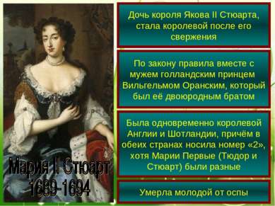 Дочь короля Якова II Стюарта, стала королевой после его свержения По закону п...