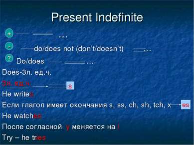 Present Indefinite … do/does not (don’t/doesn’t) … Do/does … Does-3л. ед.ч. 3...