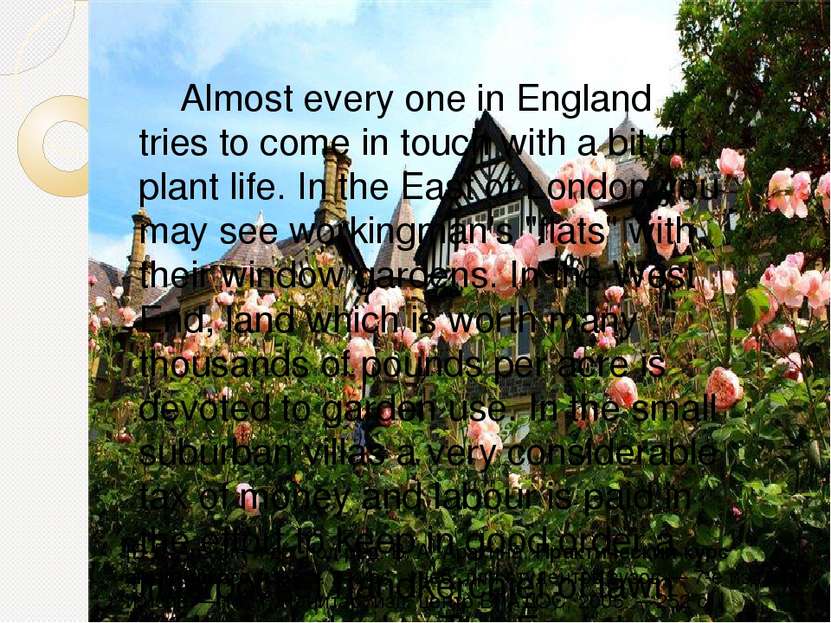 Almost every one in England tries to come in touch with a bit of plant life. ...