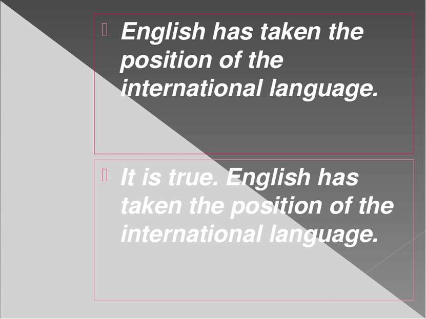 English has taken the position of the international language. It is true. Eng...