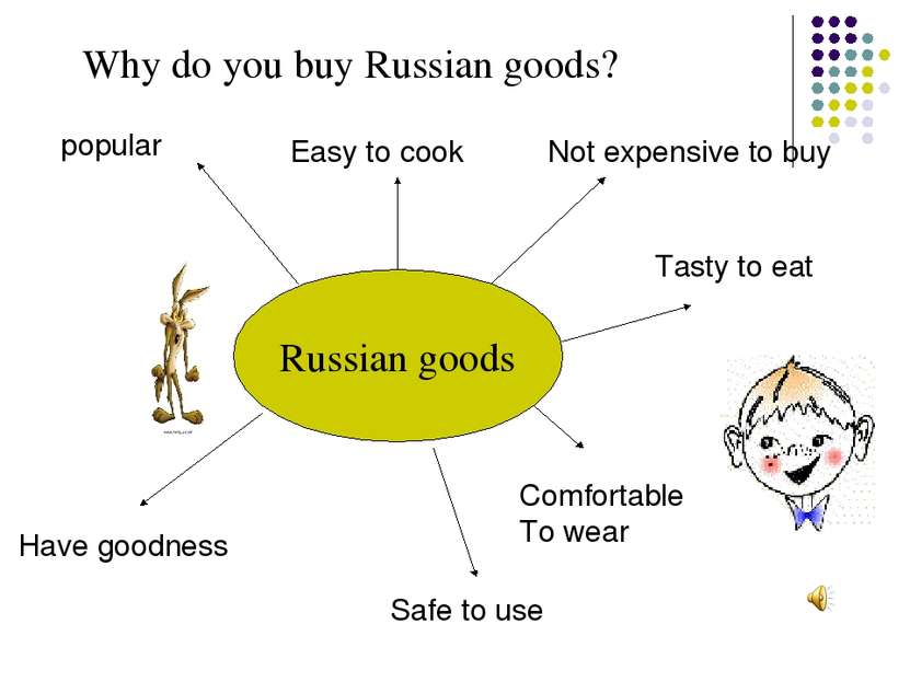 Russian goods popular Easy to cook Not expensive to buy Tasty to eat Comforta...