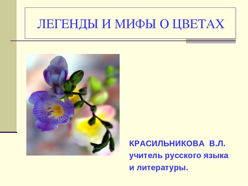 ЛЕГЕНДЫ И МИФЫ О ЦВЕТАХ КРАСИЛЬНИКОВА В.Л. учитель русского языка и литературы.