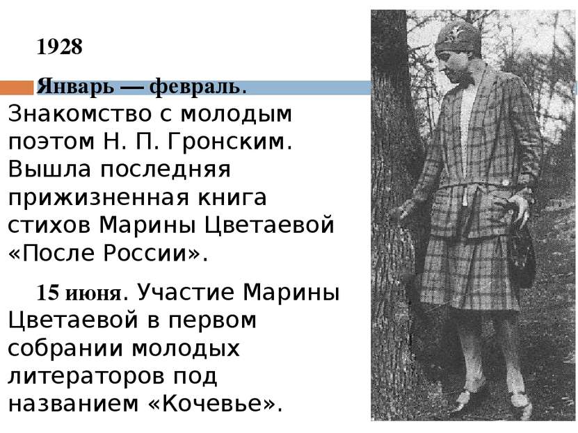 1928 Январь — февраль. Знакомство с молодым поэтом Н. П. Гронским. Вышла посл...
