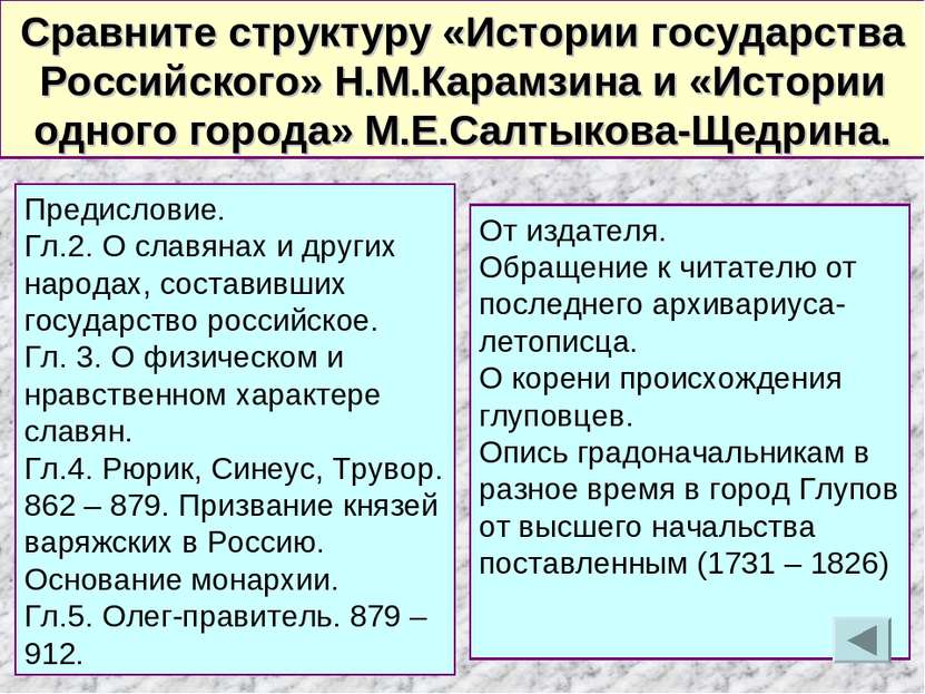 Сравните структуру «Истории государства Российского» Н.М.Карамзина и «Истории...