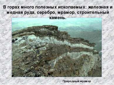 В горах много полезных ископаемых: железная и медная руда, серебро, мрамор, с...