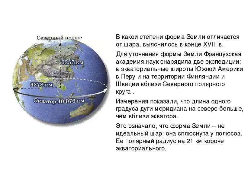 В какой степени форма Земли отличается от шара, выяснилось в конце XVIII в. Д...