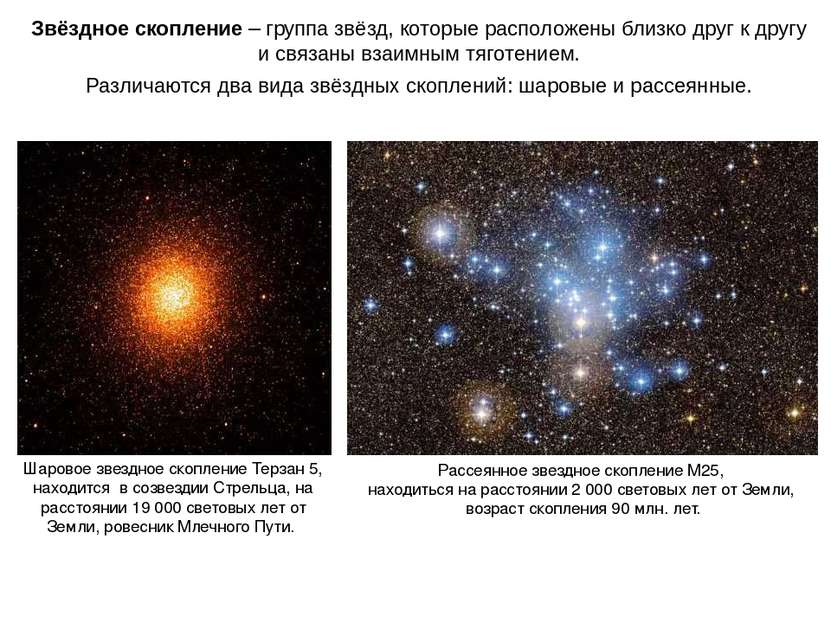Звёздное скопление – группа звёзд, которые расположены близко друг к другу и ...