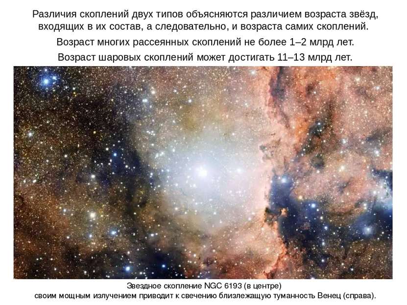 Различия скоплений двух типов объясняются различием возраста звёзд, входящих ...