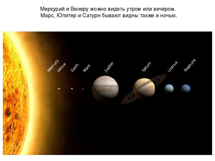Меркурий и Венеру можно видеть утром или вечером. Марс, Юпитер и Сатурн бываю...