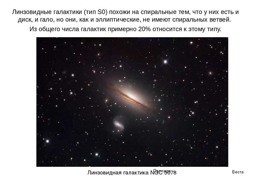 Веста Паллада Линзовидные галактики (тип S0) похожи на спиральные тем, что у ...