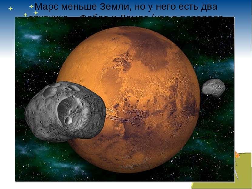 Марс меньше Земли, но у него есть два спутника – Фобос и Демос (что в перевод...
