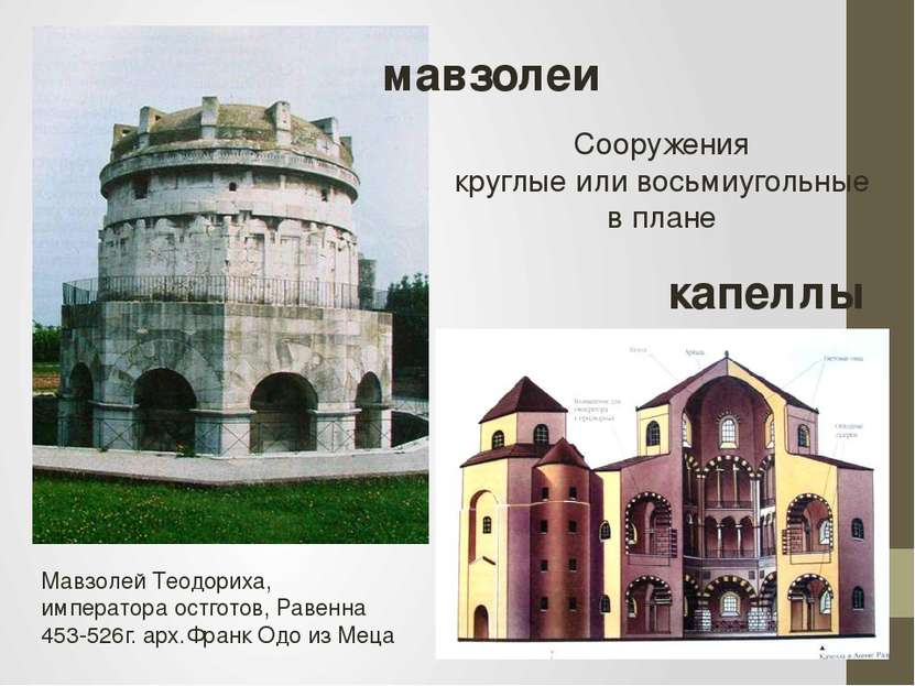 мавзолеи капеллы Сооружения круглые или восьмиугольные в плане Мавзолей Теодо...