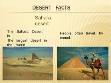 The Sahara Desert is the largest desert in the world. People often travel by ...