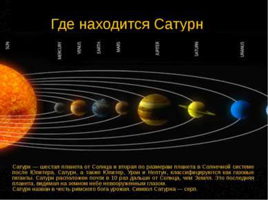 Где находится Сатурн Сатурн — шестая планета от Солнца и вторая по размерам п...