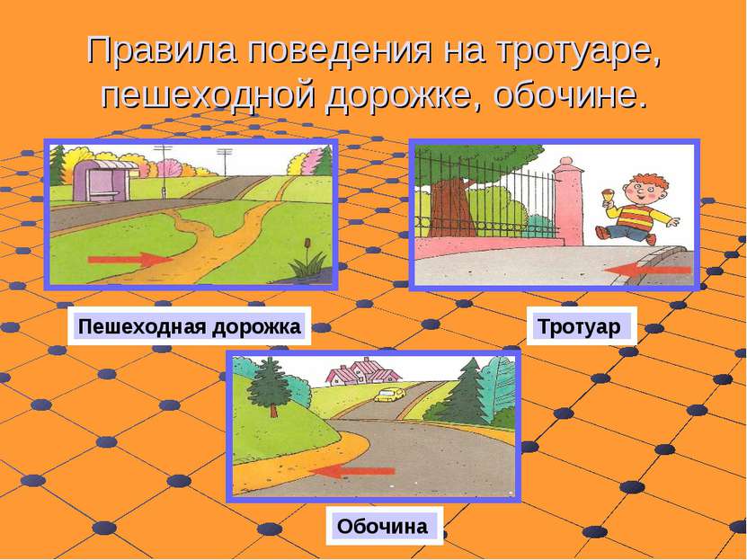 Правила поведения на тротуаре, пешеходной дорожке, обочине. Пешеходная дорожк...