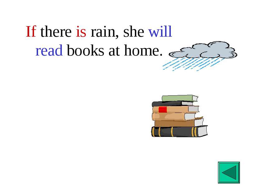 If there is rain, she will read books at home.