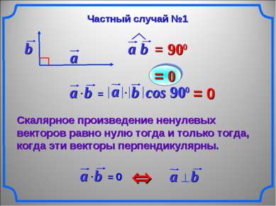 = 0 Скалярное произведение ненулевых векторов равно нулю тогда и только тогда...