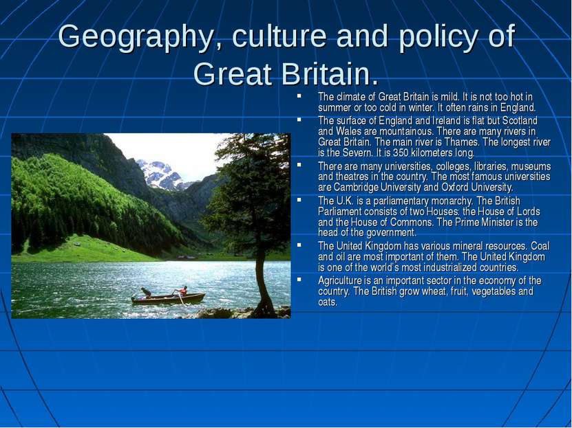 Geography, culture and policy of Great Britain. The climate of Great Britain ...