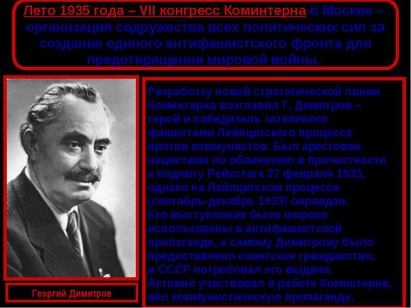 Лето 1935 года – VII конгресс Коминтерна в Москве – организация содружества в...