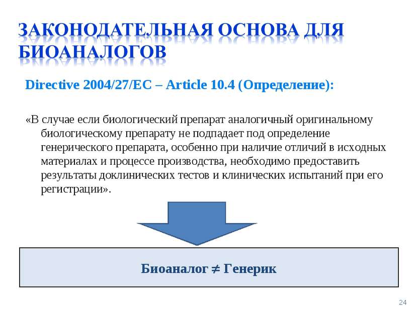Directive 2004/27/EC – Article 10.4 (Определение): «В случае если биологическ...