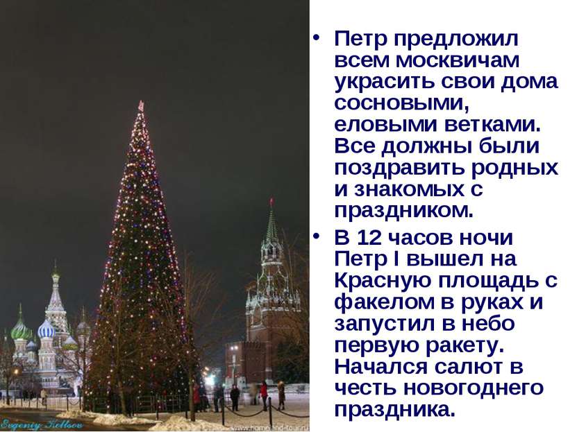 Петр предложил всем москвичам украсить свои дома сосновыми, еловыми ветками. ...