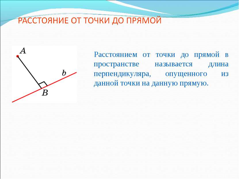 Расстоянием от точки до прямой в пространстве называется длина перпендикуляра...