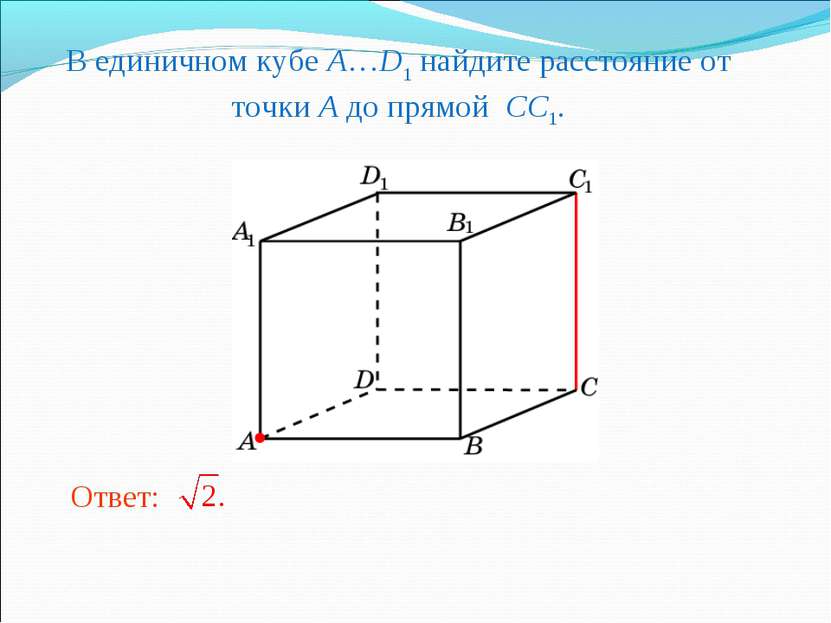 В единичном кубе A…D1 найдите расстояние от точки A до прямой CC1.