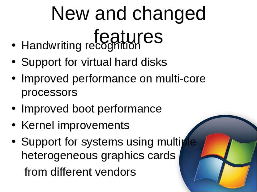 New and changed features Handwriting recognition Support for virtual hard dis...