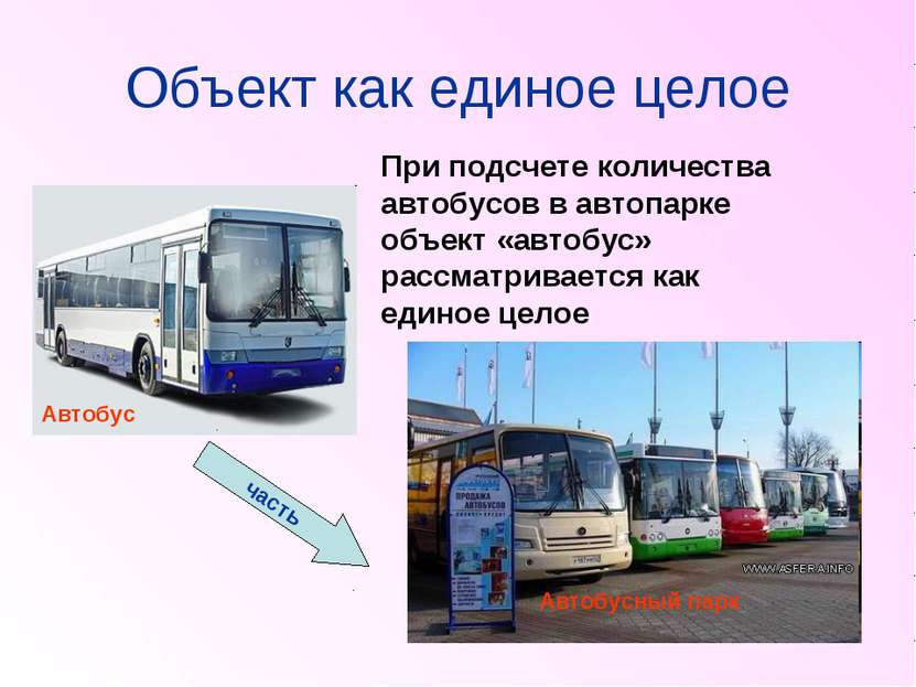 Объект как единое целое При подсчете количества автобусов в автопарке объект ...